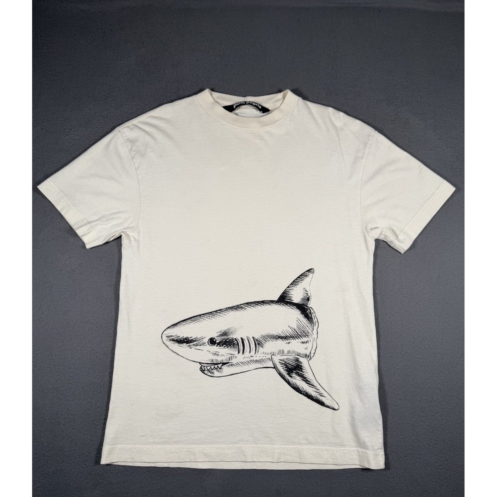 Palm Angels Broken Shark Tee Mens S Cream Luxury Graphic PMAA001S23JER001